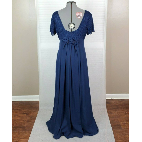 Lanz of Salzburg A-Line Lace Chiffon Blue Gown 10 - Picture 3 of 11